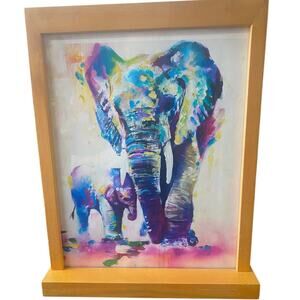 Colorful Elephant Mother and Baby Painting – Framed Clarks England Display Art